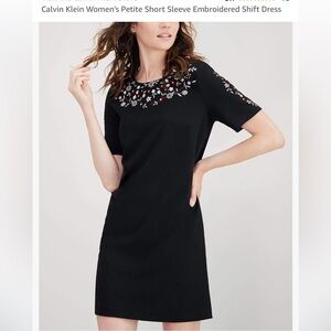 Calvin Klein Women's Petite Short Sleeve Embroidered Shift Dress